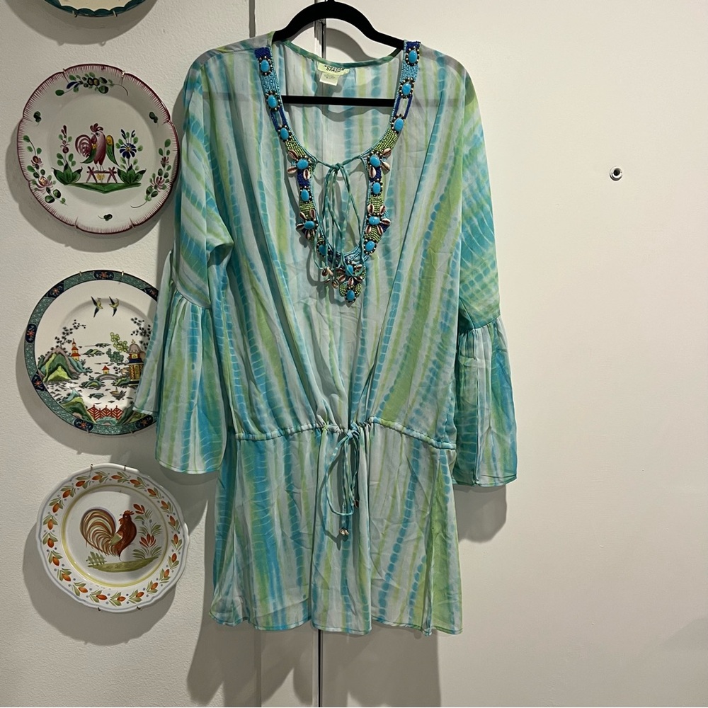 Nouveau Beach Beaded Turquoise Cover Up